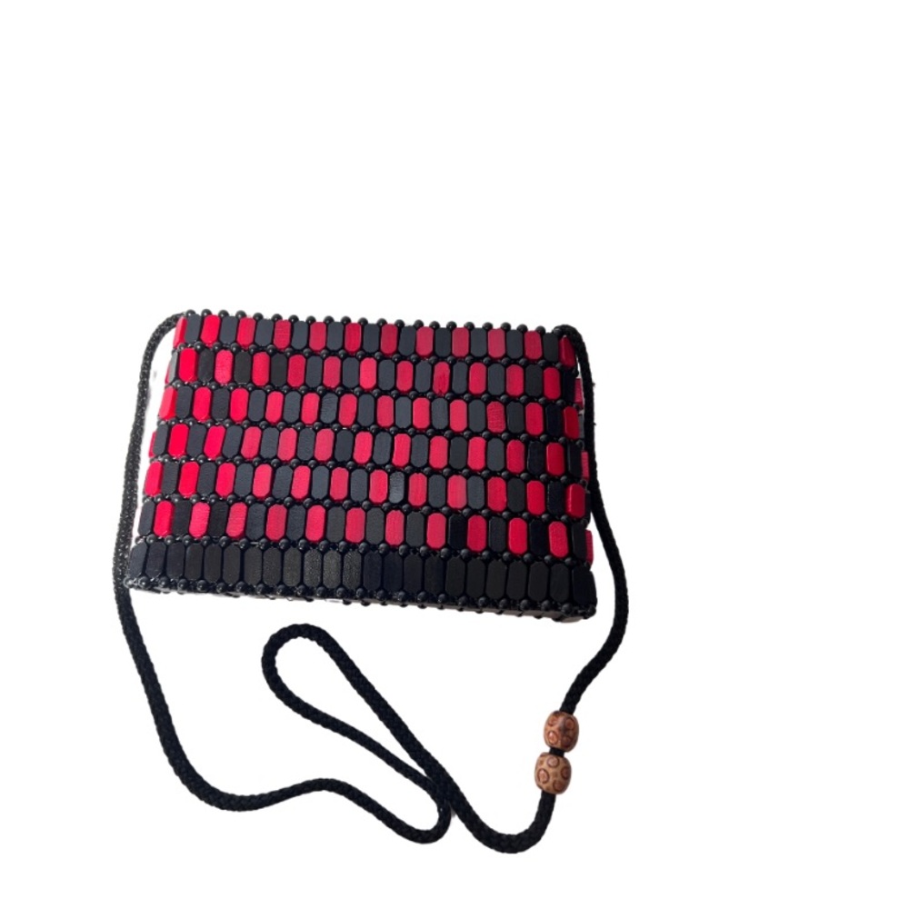 Ghana Handmade 9 x 6 shoulder handbag - black and red